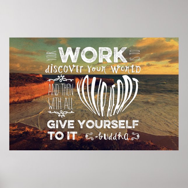Underbar havsväg Ditt arbete upptäcker World Heart Poster (Framsidan)