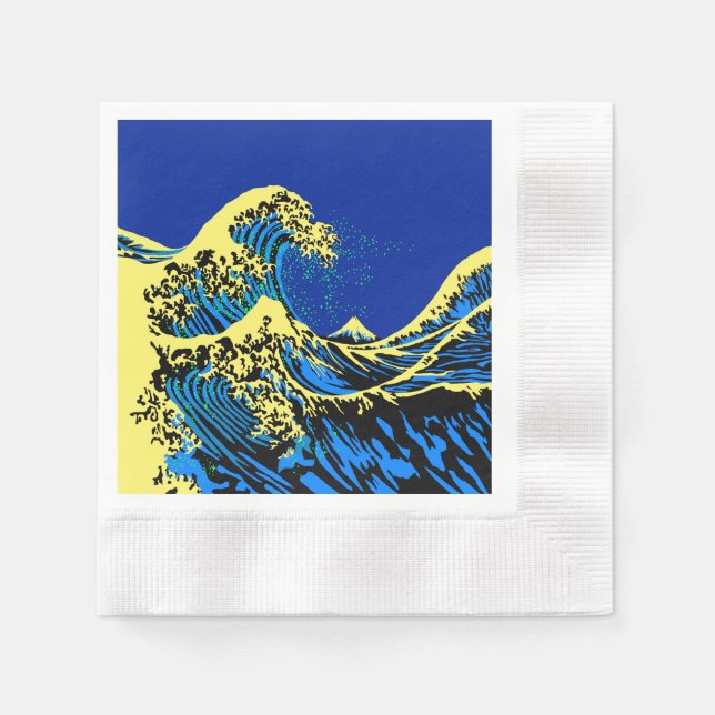 Underbar Hokusai-våg i Pop Blue Pappersservett (Framsidan)