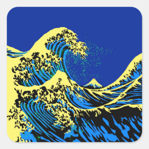 Underbar Hokusai-våg i poppArt Stil Decor Fyrkantigt Klistermärke
