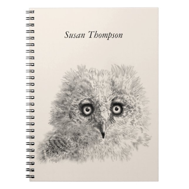 Underbar Horned Owlet Teckning Anteckningsbok (Framsidan)