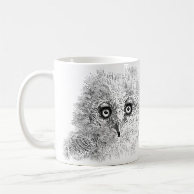 Underbar Horned Owlet Teckning Kaffemugg (Vänster)