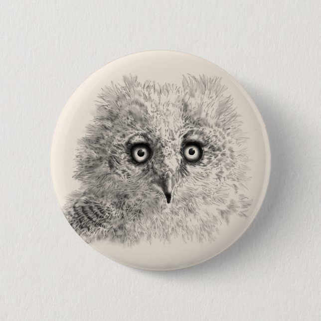 Underbar Horned Owlet Teckning Knapp (Framsida)