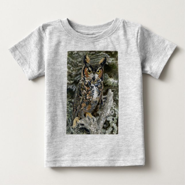 Underbar Horned Uggla Småbarn Långärmad Shirt Tee Shirt (Framsida)