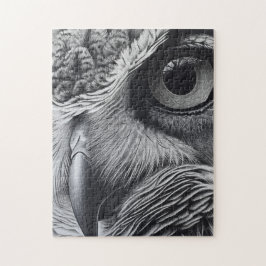 Underbar hornsklubb uggla ansikte med ögon closeup pussel