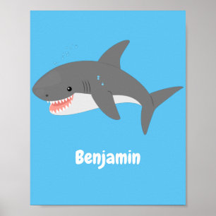 Underbar illustration av tecknaden för vit haj lyc poster