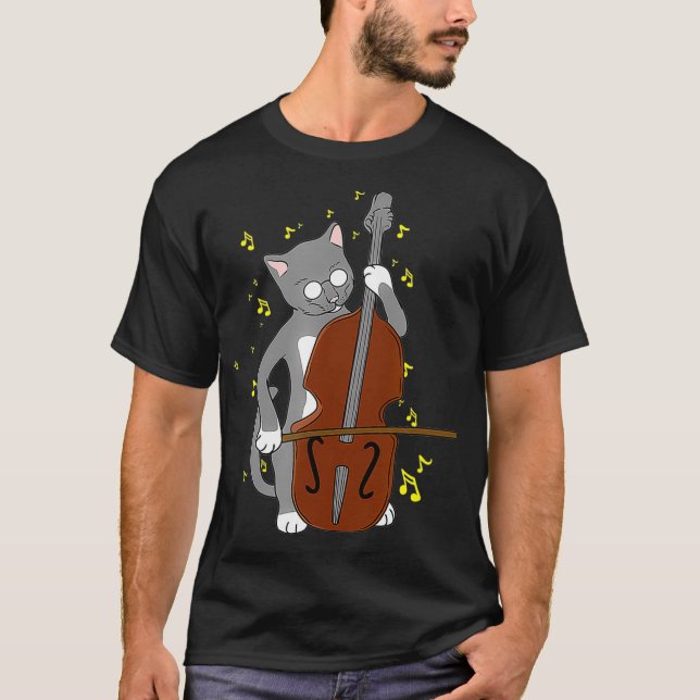 Underbar    JazzCat Spelar Cello Dubbla Bass T Shirt (Framsida)