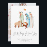 Underbar Joy Foto av minimalistisk nyskapelse av g Julkort<br><div class="desc">Glad Tidings Underbara Joy Natività-Helgdag-kort en vacker, enkel Nativitetscen, med Mary, Joseph och baby Jesus i en manger, och en herde med sina får och en linje från sång, medan Shepherdsen tittade på sina flockar nattetid, i en elegant med ett skript på en vit bakgrund för en contemporary. Anpassa enkelt...</div>