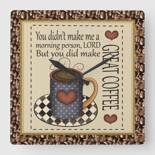 Underbar kaffeklocklås fyrkantig klocka (Framsida)