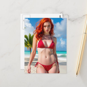 Underbar kvinna i röd bikini vykort