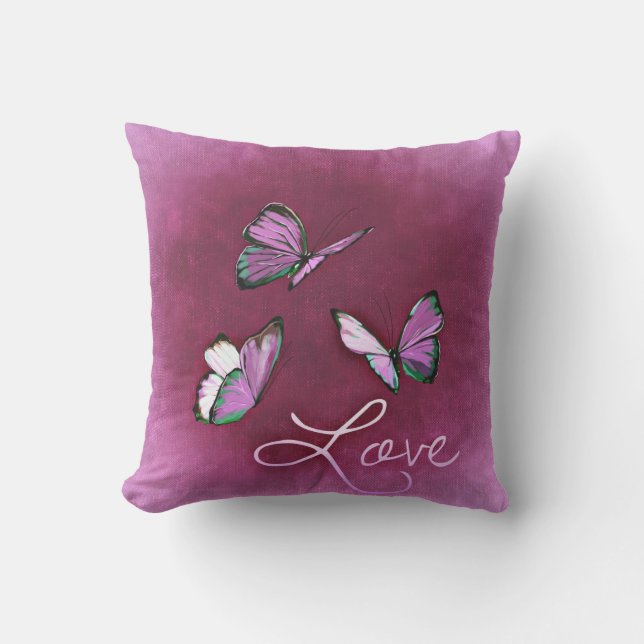 underbar Lila Butterflies Valentindagen Pillow Utomhuskudde (Framsida)