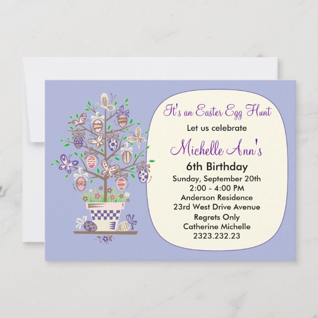 Underbar lila påskäggjakt inbjudningar (Framsida)