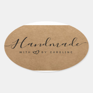 underbar manus Handmade business Heart-fästare Ovalt Klistermärke