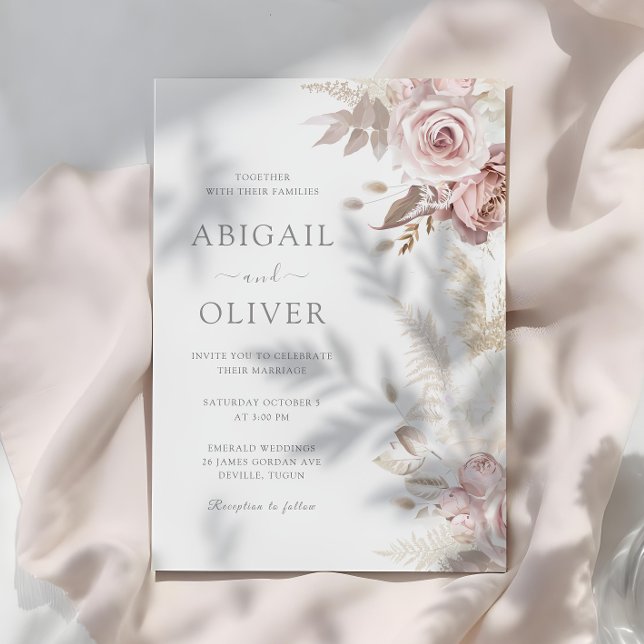 Underbar Modern Rosa Blommig Bröllop Inbjudningar (Skapare uppladdad)