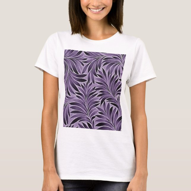 Underbar mönster med lila och grå blad t shirt (Framsida)