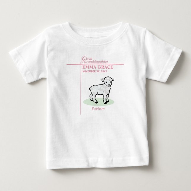 Underbar mordotter Baptism Rosa Girl Lamb T Shirt (Framsida)