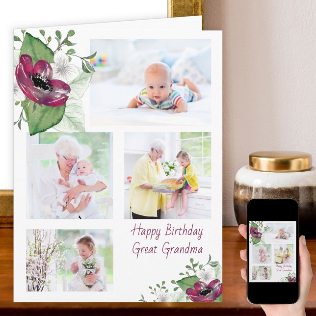 Underbar mormor 4 FotoMagenta Anemone Birthday Kort (Skapare uppladdad)