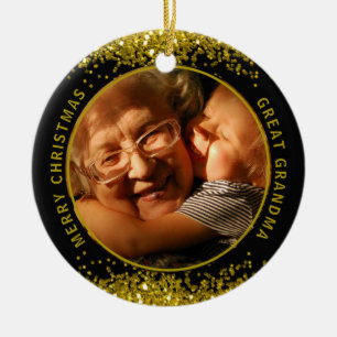 Underbar mormor Photo Black Guld God jul  Julgransprydnad Keramik