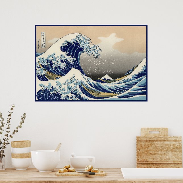 Underbar Nautisk Kanagawa Wave of Mt. Fuji Japan Poster (Kök)