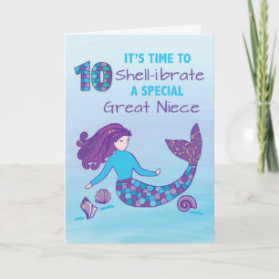 Underbar Niece 10th Birthday Sparkly-Sjöjungfru Kort