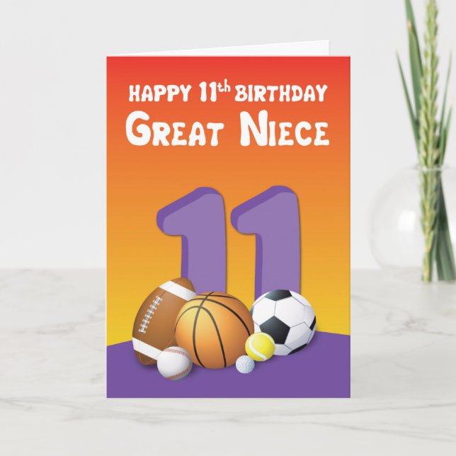 Underbar Niece 11 Birthday Sports Bollar Kort (Framsida)