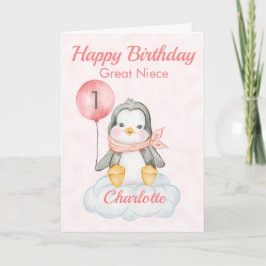 Underbar Niece Penguin Lycklig 1:a födelsedagen Kort
