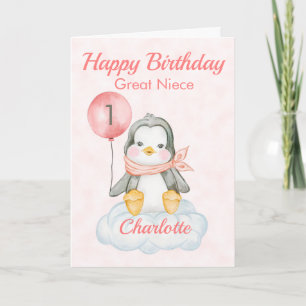 Underbar Niece Penguin Lycklig 1:a födelsedagen Kort