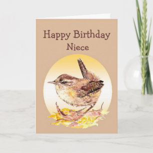 Underbar Niece Watercolor Wren Bird Kort