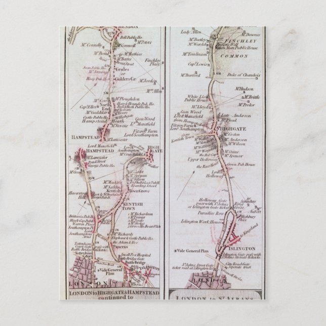 Underbar North Road ut ur London, 1 juli 1790 Vykort (Framsida)