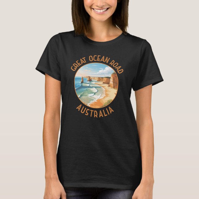 Underbar Ocean Road Australia Distress Circle Retr T Shirt (Framsida)