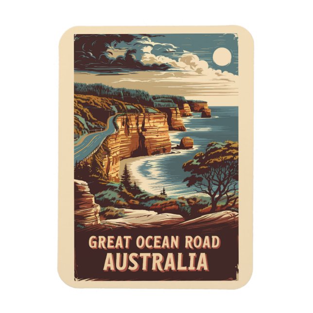 Underbar Ocean Road Australia Illustration Travel  Magnet (Vertikal)