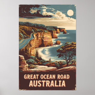 Underbar Ocean Road Australia Illustration Travel Poster