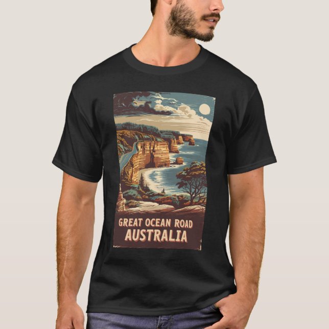 Underbar Ocean Road Australia Illustration Travel  T Shirt (Framsida)