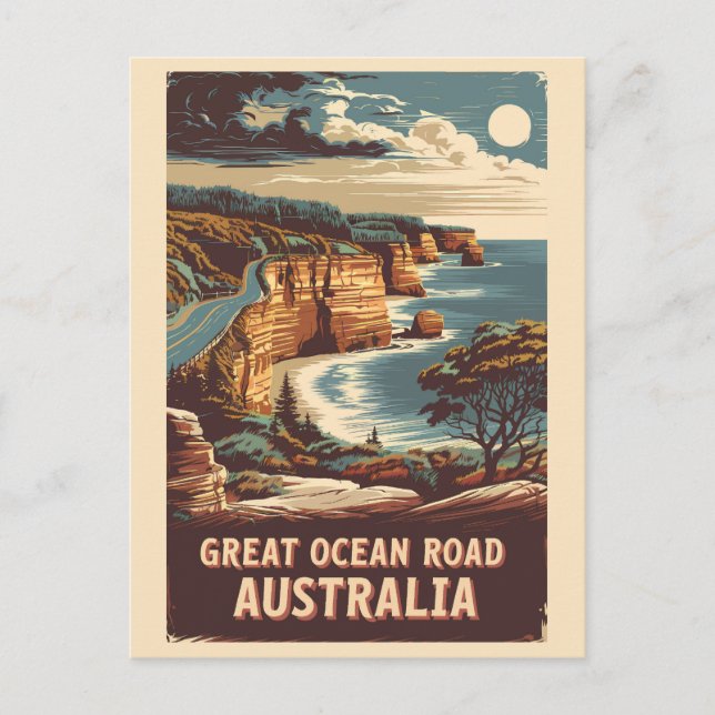 Underbar Ocean Road Australia Illustration Travel  Vykort (Framsida)