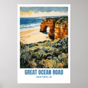 Underbar Ocean Road Australia Retro Travel Art P Poster