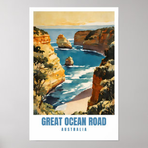 Underbar Ocean Road Australia Travel Art Retro Min Poster