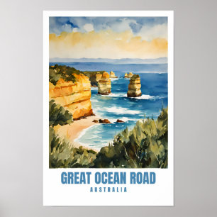 Underbar Ocean Road Australia Travel Vintage Retro Poster