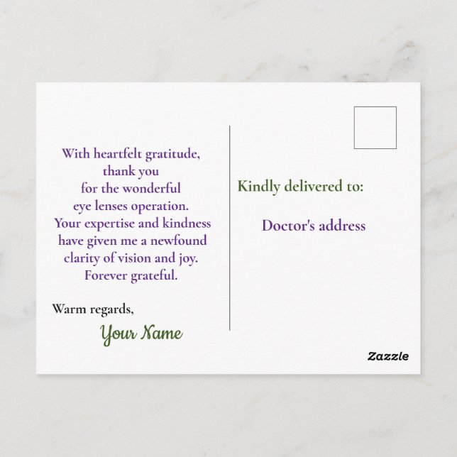 underbar operation av ögonlinser vykort (Baksida)
