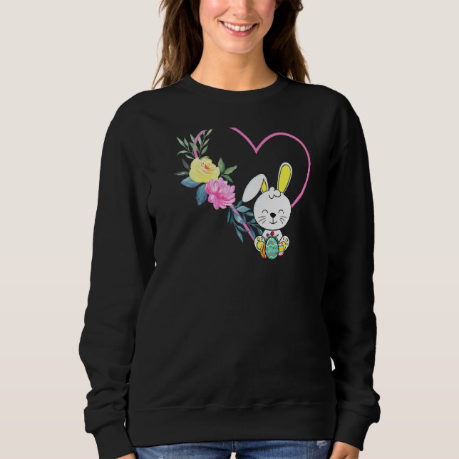 underbar Påsk Day Heart Flower Bunny Eggs Hunting T Shirt (Framsida)