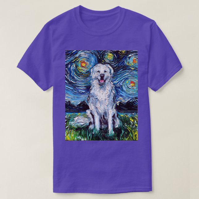 Underbar Pyrenées Fullt Version Starry Night Hund  T Shirt (Design framsida)