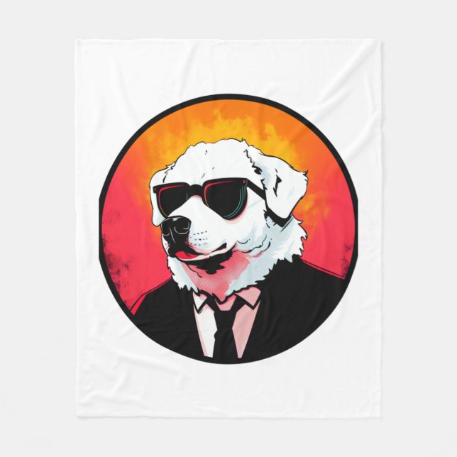Underbar Pyrenees Hund Businessman Fleecefilt (Framsidan)