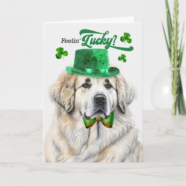 Underbar Pyrenees Hund Feelin' Lucky St patrick's  Helgkort (Framsida)