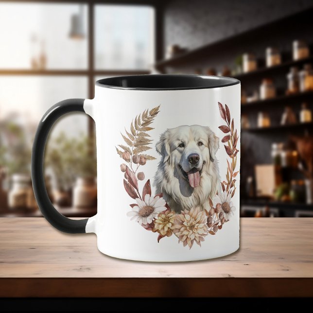 Underbar Pyrenées Hund Höstkrans Mugg (Skapare uppladdad)