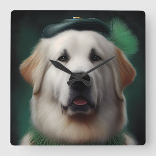Underbar Pyrenées-Hund i St. Patrick-Dress Fyrkantig Klocka