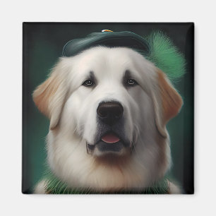 Underbar Pyrenées-Hund i St. Patrick-Dress Magnet