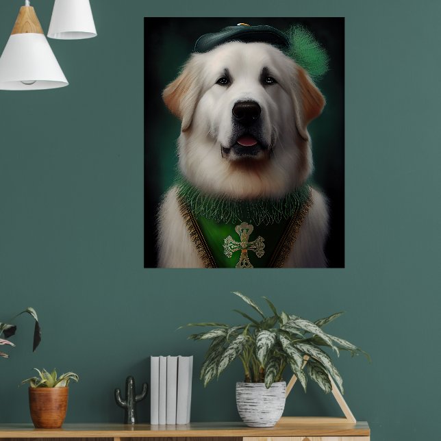 Underbar Pyrenées-Hund i St. Patrick-Dress Poster (Vardagsrum 1)