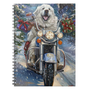 Underbar Pyrenées Hund Riding Motorcle God jul Anteckningsbok