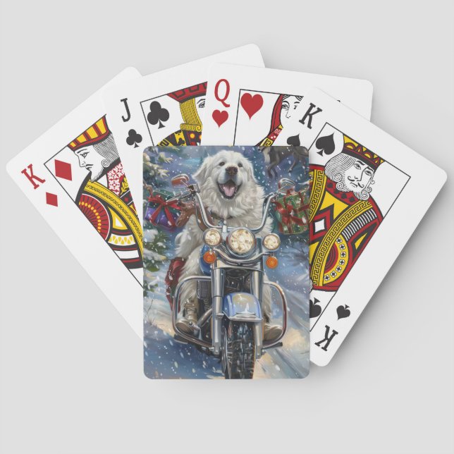 Underbar Pyrenées Hund Riding Motorcle God jul Casinokort (Baksidan)