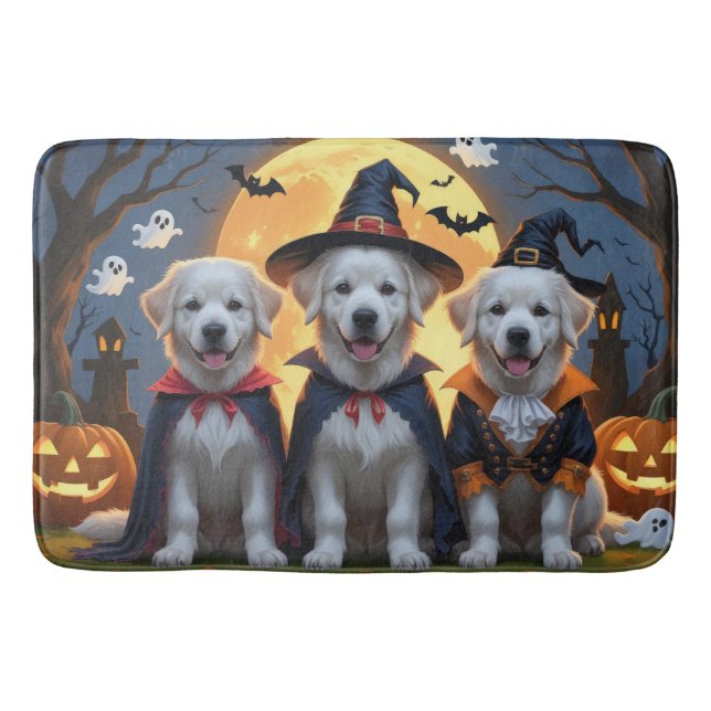 Underbar Pyrenees Hundar Pumpkin Halloween Funny Badrumsmatta (Framsidan)