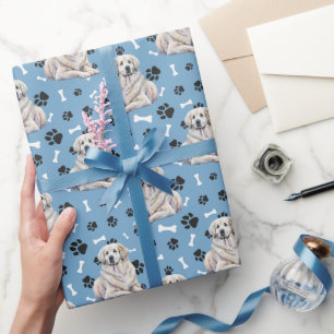 Underbar Pyrenees Paw Print Mönster på Blue Presentpapper