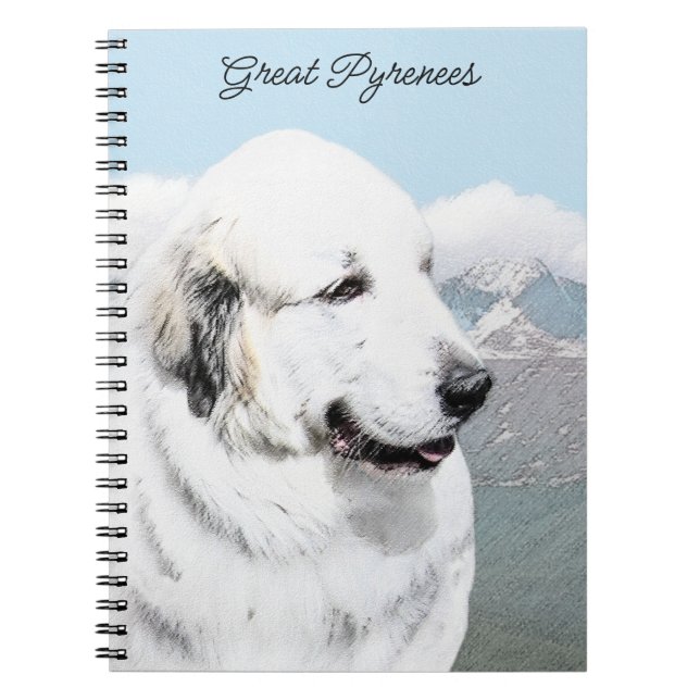 Underbar Pyrenémålning - Original Hund Art Anteckningsbok (Framsidan)